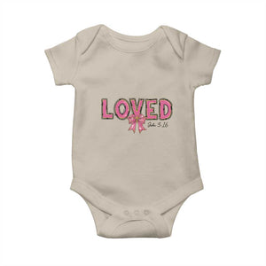 Loved John 3:16 Baby Onesie Christian Religious God Bible Verses Valentine's Day Pink Bow TS11 Sand Print Your Wear