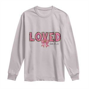 Loved John 3:16 Long Sleeve Shirt Christian Religious God Bible Verses Valentine's Day Pink Bow TS11 Ice Gray Print Your Wear