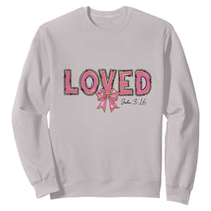 Loved John 3:16 Sweatshirt Christian Religious God Bible Verses Valentine's Day Pink Bow TS11 Ice Gray Print Your Wear