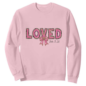 Loved John 3:16 Sweatshirt Christian Religious God Bible Verses Valentine's Day Pink Bow TS11 Light Pink Print Your Wear
