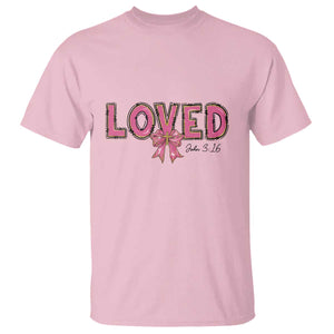 Loved John 3:16 T Shirt Christian Religious God Bible Verses Valentine's Day Pink Bow TS11 Light Pink Print Your Wear