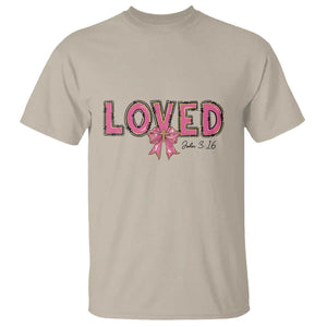 Loved John 3:16 T Shirt Christian Religious God Bible Verses Valentine's Day Pink Bow TS11 Sand Print Your Wear