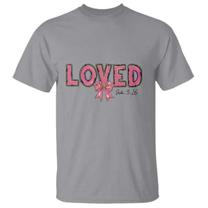 Loved John 3:16 T Shirt Christian Religious God Bible Verses Valentine's Day Pink Bow TS11 Sport Gray Print Your Wear