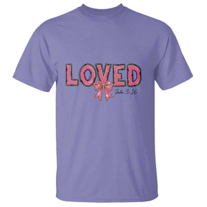 Loved John 3:16 T Shirt Christian Religious God Bible Verses Valentine's Day Pink Bow TS11 Violet Print Your Wear