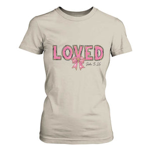 Loved John 3:16 T Shirt For Women Christian Religious God Bible Verses Valentine's Day Pink Bow TS11 Sand Print Your Wear
