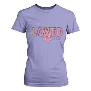 Loved John 3:16 T Shirt For Women Christian Religious God Bible Verses Valentine's Day Pink Bow TS11 Violet Print Your Wear
