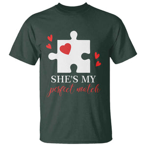 Funny She's My Perfect Match Valentine's Day Couple Matching T Shirt TS11 Dark Forest Green Print Your Wear