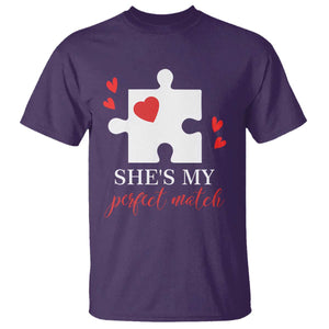 Funny She's My Perfect Match Valentine's Day Couple Matching T Shirt TS11 Purple Print Your Wear