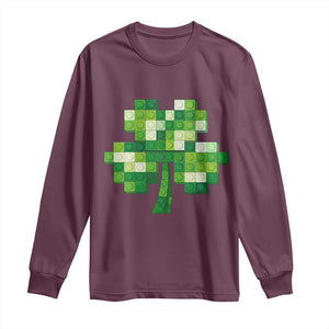 Funny St Patricks Day Shamrock Building Blocks Bricks Long Sleeve Shirt TS11 Maroon Print Your Wear