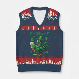 Funny F Caw F Chicken St Patricks Day V-Neck Knit Sweater Vest Irish Beer Drinking Shamrock Print TS11 Navy Red Print Your Wear