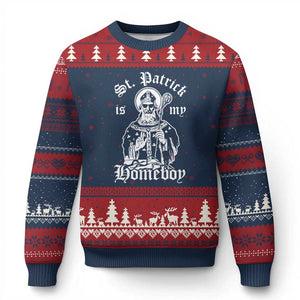 Saint Patrick Is My Homeboy Ugly Christmas Sweater Funny St Patricks Day TS11 Navy Red Print Your Wear