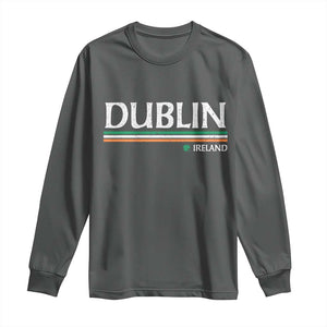 Dublin Ireland Long Sleeve Shirt Ireland Flag Souvenirs St Patricks Day Shamrock TS11 Dark Heather Print Your Wear