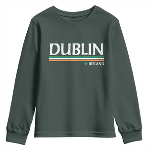 Dublin Ireland Youth Sweatshirt Ireland Flag Souvenirs St Patricks Day Shamrock TS11 Dark Forest Green Print Your Wear