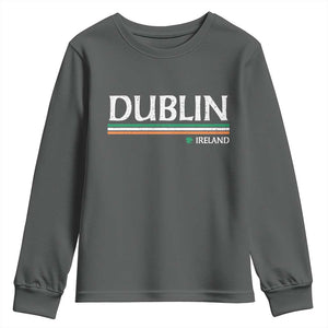 Dublin Ireland Youth Sweatshirt Ireland Flag Souvenirs St Patricks Day Shamrock TS11 Dark Heather Print Your Wear