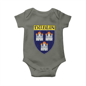 Dublin Ireland Baby Onesie The Coat of Arms of Dublin Three Burning Castles TS11 Military Green Print Your Wear