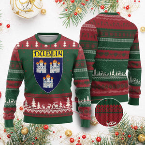 Dublin Ireland Ugly Christmas Sweater The Coat of Arms of Dublin Three Burning Castles TS11 Red Green Print Your Wear