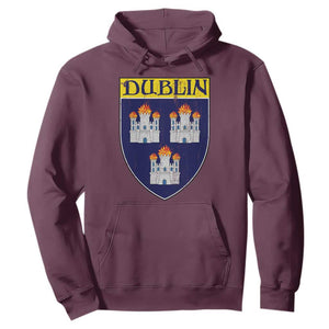 Dublin Ireland Hoodie The Coat of Arms of Dublin Three Burning Castles TS11 Maroon Print Your Wear