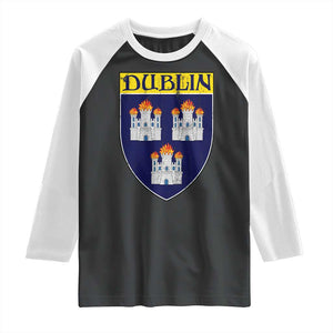 Dublin Ireland Raglan Shirt The Coat of Arms of Dublin Three Burning Castles TS11 Black White Print Your Wear