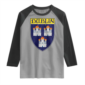 Dublin Ireland Raglan Shirt The Coat of Arms of Dublin Three Burning Castles TS11 Sport Gray Black Print Your Wear