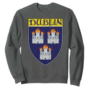 Dublin Ireland Sweatshirt The Coat of Arms of Dublin Three Burning Castles TS11 Dark Heather Print Your Wear