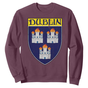 Dublin Ireland Sweatshirt The Coat of Arms of Dublin Three Burning Castles TS11 Maroon Print Your Wear