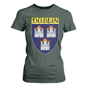 Dublin Ireland T Shirt For Women The Coat of Arms of Dublin Three Burning Castles TS11 Dark Forest Green Print Your Wear