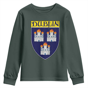 Dublin Ireland Youth Sweatshirt The Coat of Arms of Dublin Three Burning Castles TS11 Dark Forest Green Print Your Wear