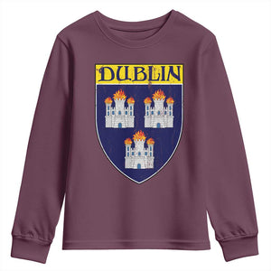 Dublin Ireland Youth Sweatshirt The Coat of Arms of Dublin Three Burning Castles TS11 Maroon Print Your Wear