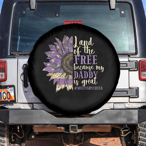 Military Child Month Spare Tire Cover Land Of The Free Because My Daddy Is Great Purple Sunflower TS11 No hole Black Print Your Wear