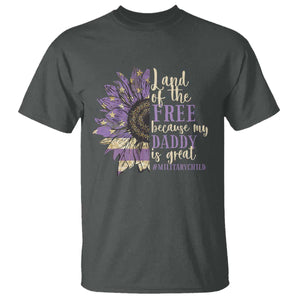 Military Child Month T Shirt Land Of The Free Because My Daddy Is Great Purple Sunflower TS11 Dark Heather Print Your Wear