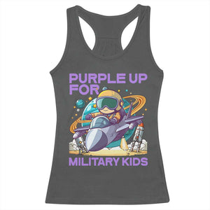 Purple Up For Military Kids Racerback Tank Top Military Child Month Astronaut Fights TS11 Dark Heather Print Your Wear