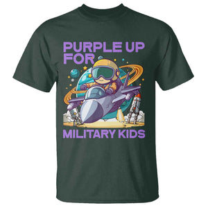 Purple Up For Military Kids T Shirt Military Child Month Astronaut Fights TS11 Dark Forest Green Print Your Wear