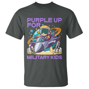 Purple Up For Military Kids T Shirt Military Child Month Astronaut Fights TS11 Dark Heather Print Your Wear