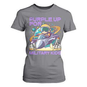 Purple Up For Military Kids T Shirt For Women Military Child Month Astronaut Fights TS11 Charcoal Print Your Wear