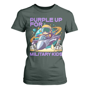 Purple Up For Military Kids T Shirt For Women Military Child Month Astronaut Fights TS11 Dark Forest Green Print Your Wear