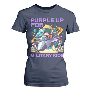 Purple Up For Military Kids T Shirt For Women Military Child Month Astronaut Fights TS11 Navy Print Your Wear