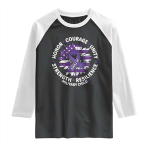 Military Child Month Raglan Shirt Purple Up Military Child Honor Courage Unity Strength Resilience TS11 Black White Print Your Wear