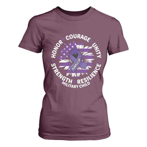Military Child Month T Shirt For Women Purple Up Military Child Honor Courage Unity Strength Resilience TS11 Maroon Print Your Wear