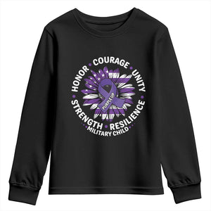 Military Child Month Youth Sweatshirt Purple Up Military Child Honor Courage Unity Strength Resilience TS11 Black Print Your Wear