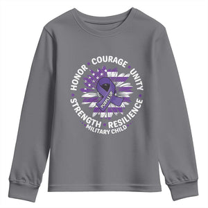 Military Child Month Youth Sweatshirt Purple Up Military Child Honor Courage Unity Strength Resilience TS11 Charcoal Print Your Wear