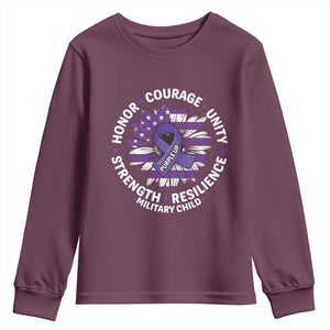 Military Child Month Youth Sweatshirt Purple Up Military Child Honor Courage Unity Strength Resilience TS11 Maroon Print Your Wear