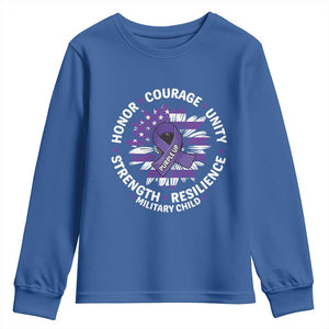 Military Child Month Youth Sweatshirt Purple Up Military Child Honor Courage Unity Strength Resilience TS11 Royal Blue Print Your Wear