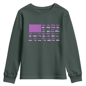 Military Child Month Military Transport American Flag Youth Sweatshirt TS11 Dark Forest Green Print Your Wear