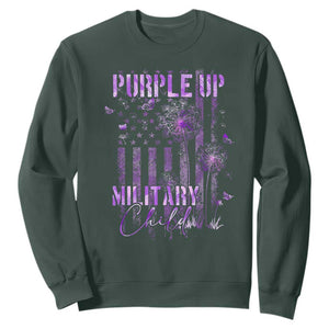 Purple Up Military Child Sweatshirt Dandelion Vintage American Flag Military Child Month TS11 Dark Forest Green Print Your Wear