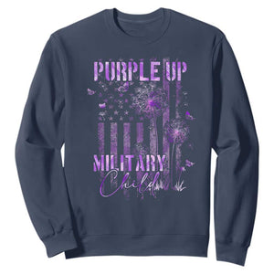 Purple Up Military Child Sweatshirt Dandelion Vintage American Flag Military Child Month TS11 Navy Print Your Wear