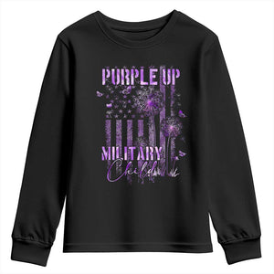 Purple Up Military Child Youth Sweatshirt Dandelion Vintage American Flag Military Child Month TS11 Black Print Your Wear