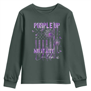 Purple Up Military Child Youth Sweatshirt Dandelion Vintage American Flag Military Child Month TS11 Dark Forest Green Print Your Wear
