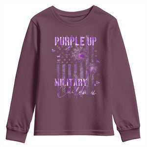 Purple Up Military Child Youth Sweatshirt Dandelion Vintage American Flag Military Child Month TS11 Maroon Print Your Wear