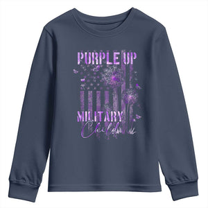 Purple Up Military Child Youth Sweatshirt Dandelion Vintage American Flag Military Child Month TS11 Navy Print Your Wear