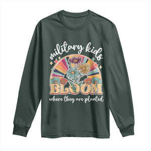 Military Kids Bloom Where They Are Planted Long Sleeve Shirt Military Child Month Retro Vintage Flowers TS11 Dark Forest Green Print Your Wear